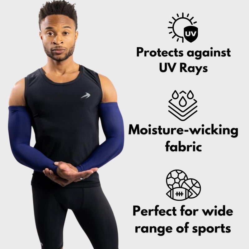 CompressionZ Compression Arm Sleeves for Men & Women| Cooling UV Sun Protection Elbow Pain Relief for All Sports and Recovery Navy Pair Small - Image 3
